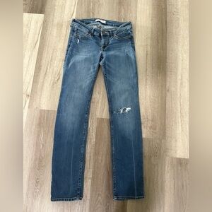 Hollister Blue Straight Leg Jeans with Distressed Details